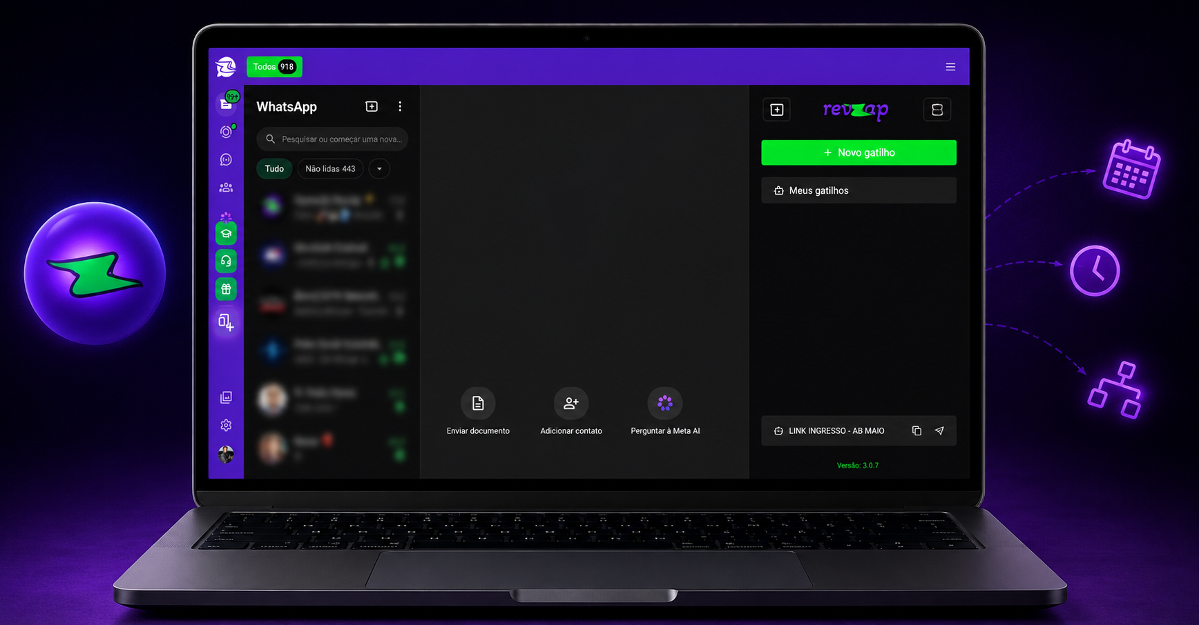 Interface visual da RevZap com configuração de gatilhos
